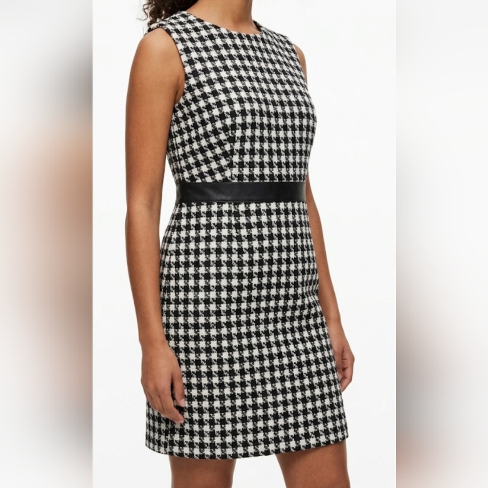 NWT Joe Fresh Black and White Mini Dress with Faux Leather Waistband size:14